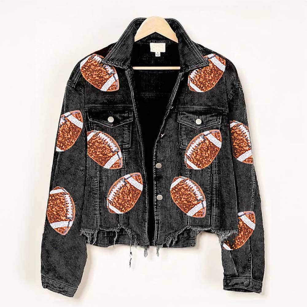 Sequin FOOTBALL Cropped Corduroy Jacket