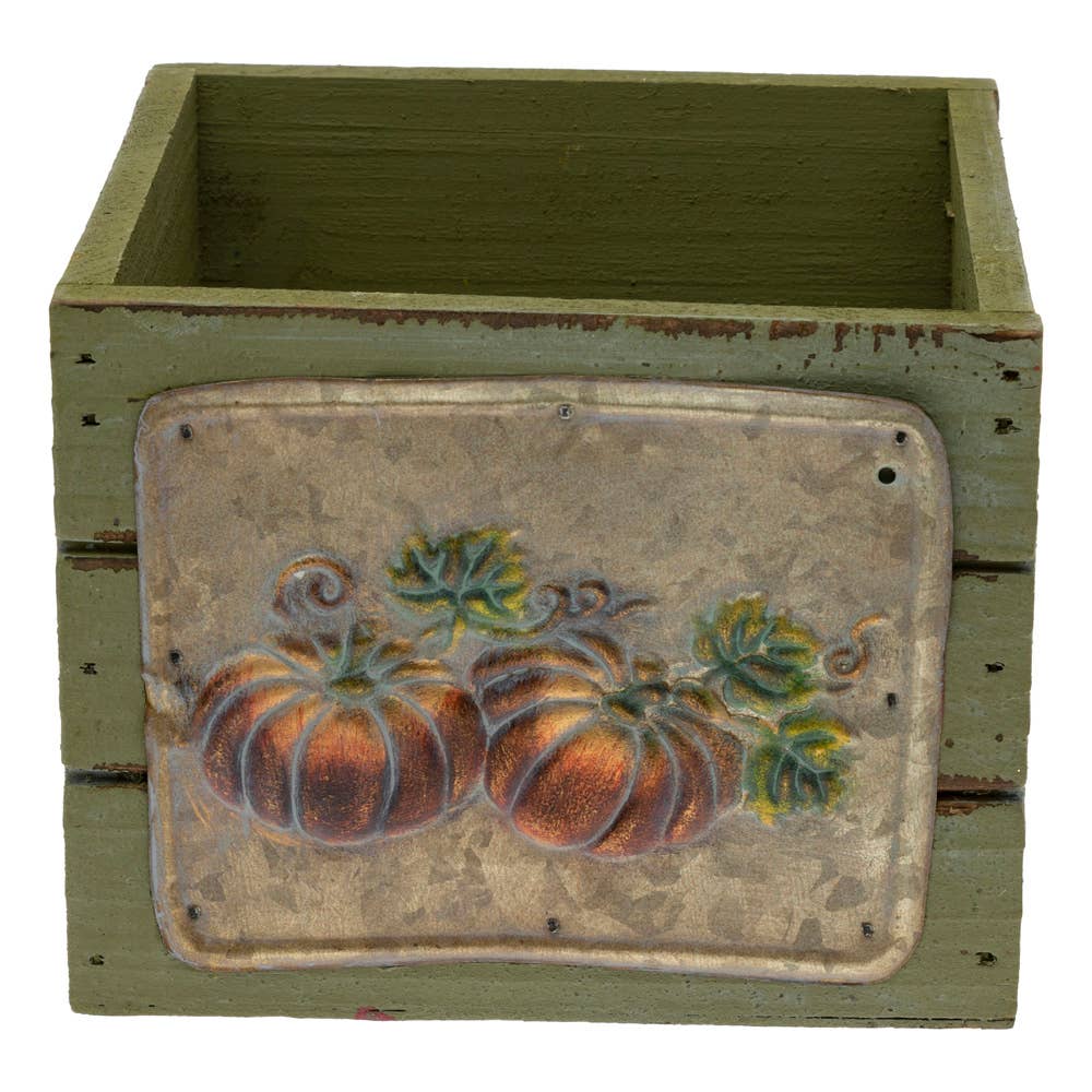 Olive Embossed Pumpkin Wood Crate Fall