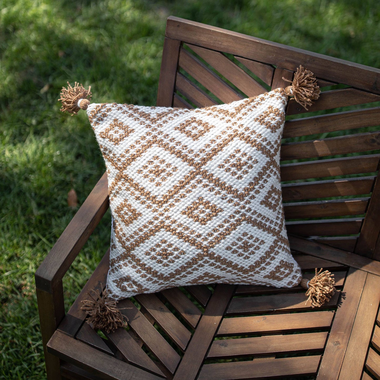 Rook 18x18 Brown Geo Outdoor Indoor Filled Pillow