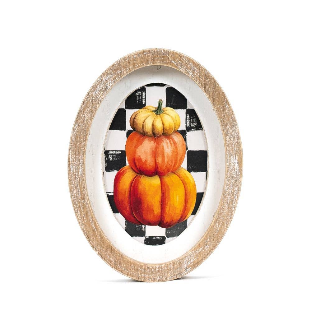 Checkered Pumpkin Hanging Sign