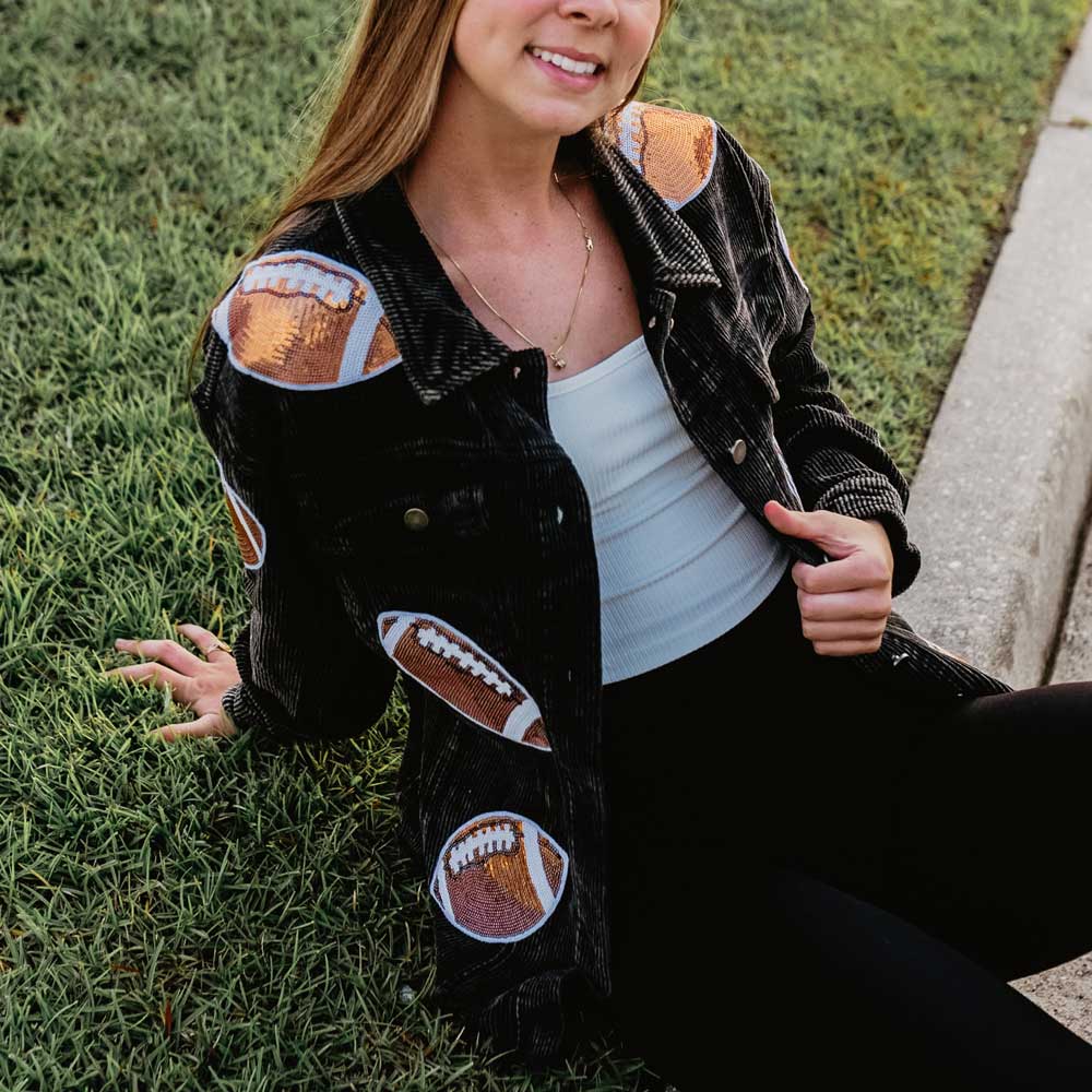 Sequin FOOTBALL Cropped Corduroy Jacket