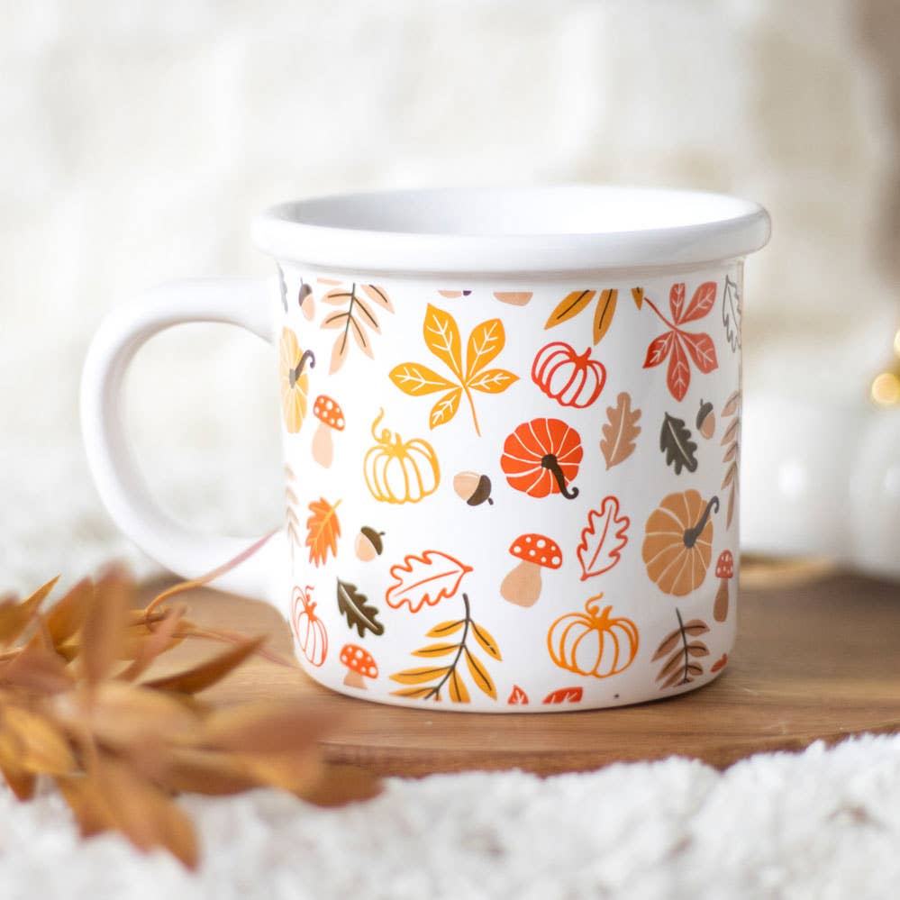 Autumn Leaves and Fall Pumpkin Print Mug