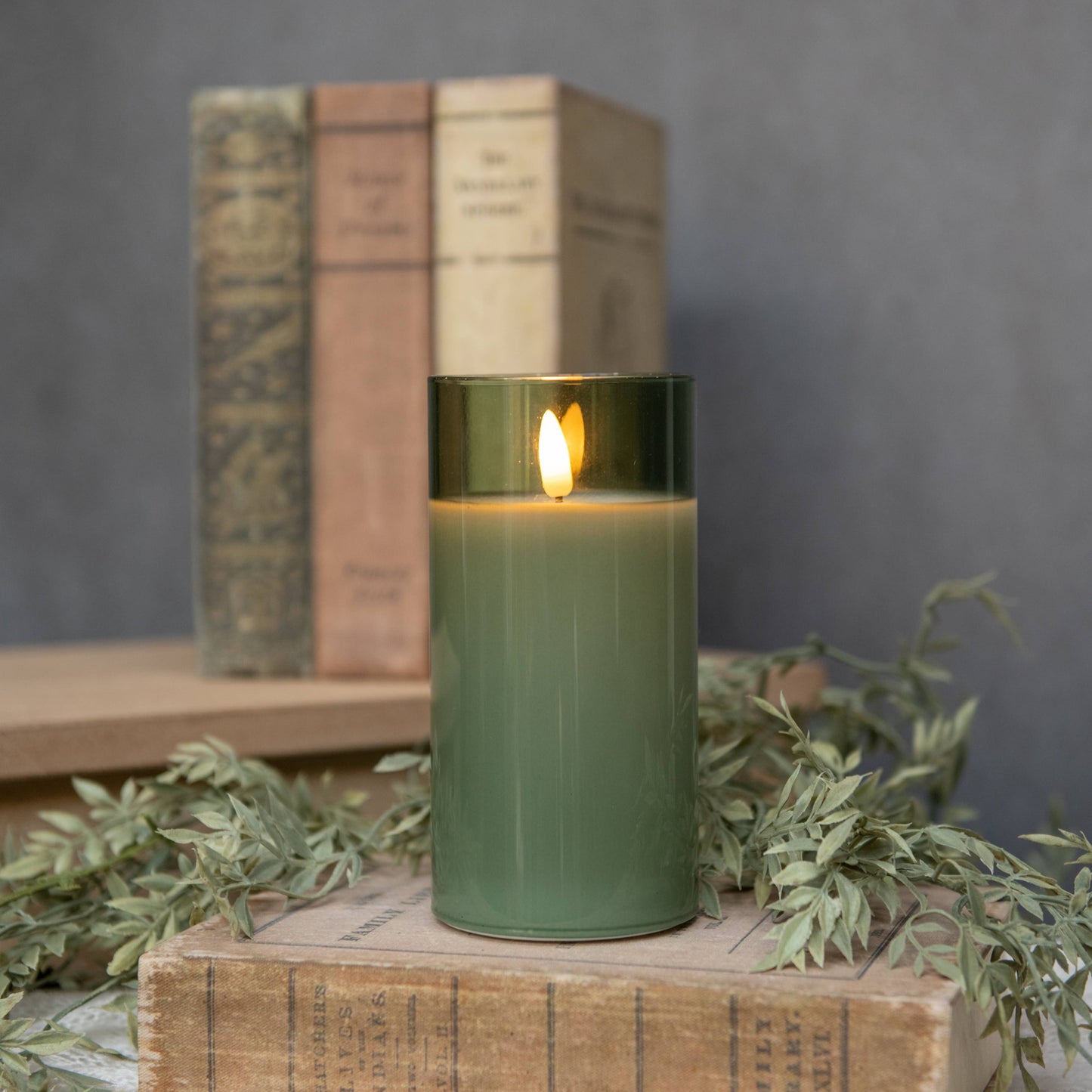 6" Green Glass 3D Flame Candle