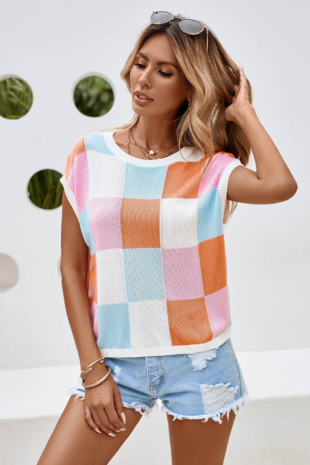 Color Block Cap Sleeve Sweater