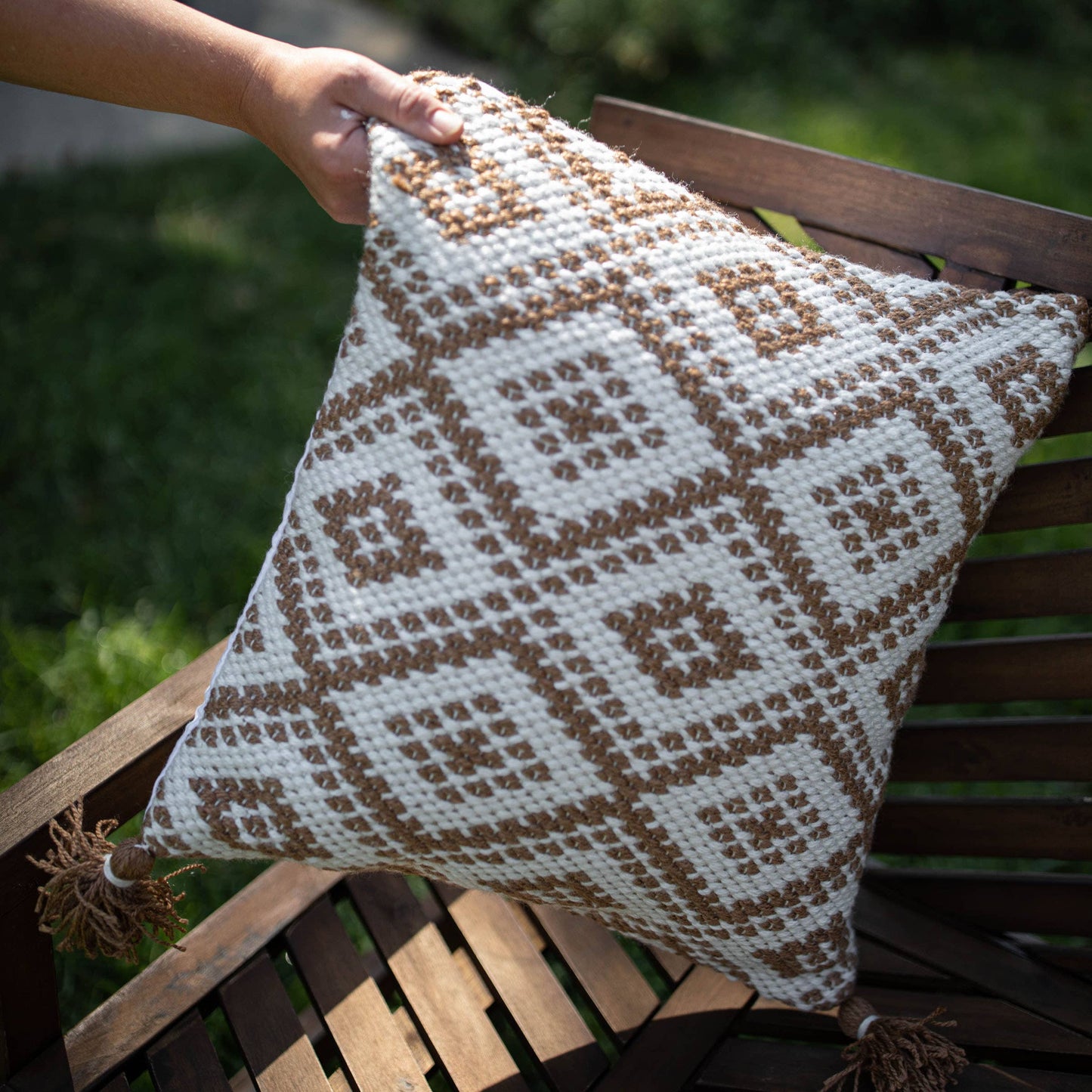 Rook 18x18 Brown Geo Outdoor Indoor Filled Pillow