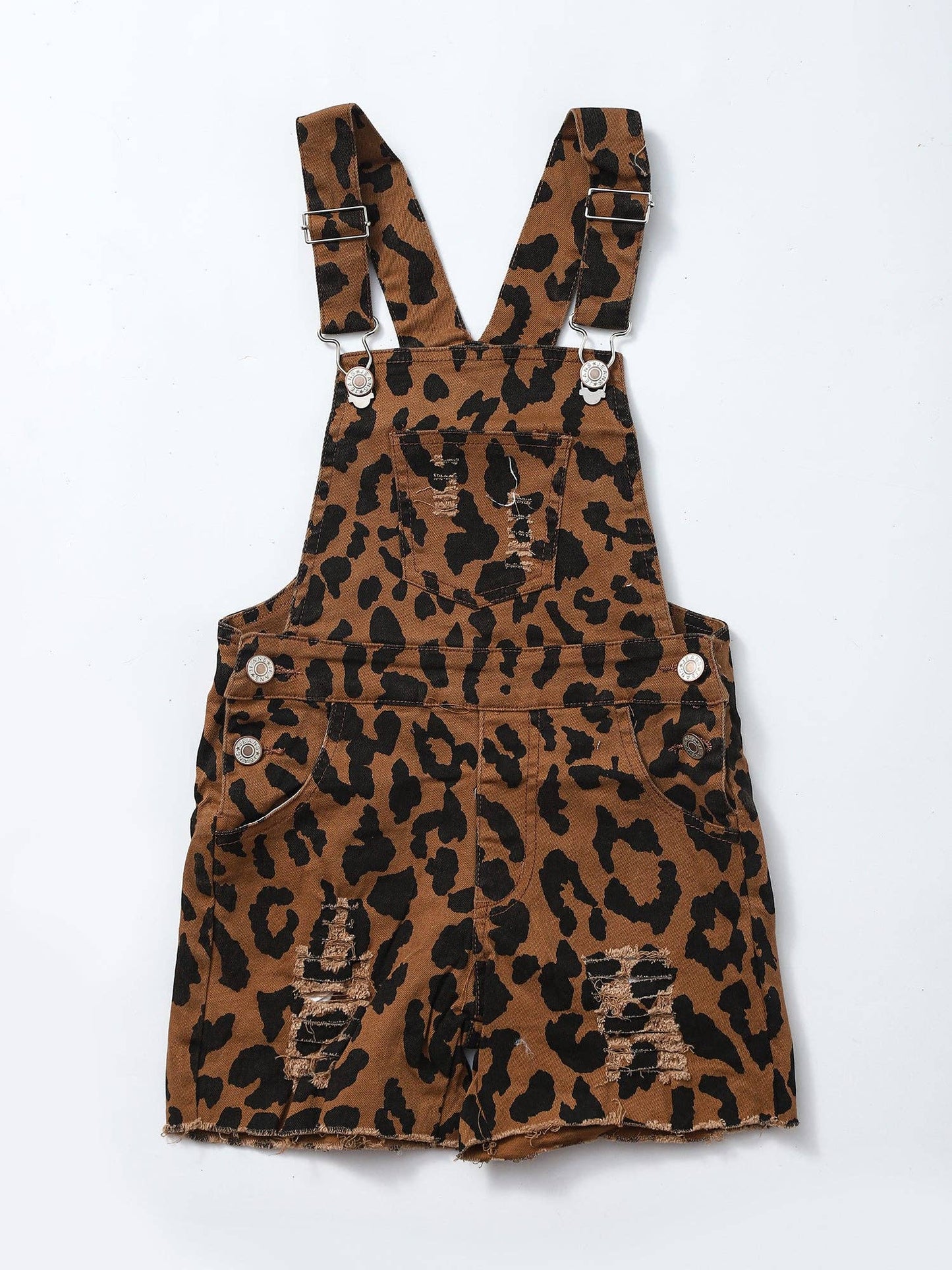 Kids Cheetah Print Denim Short Overalls