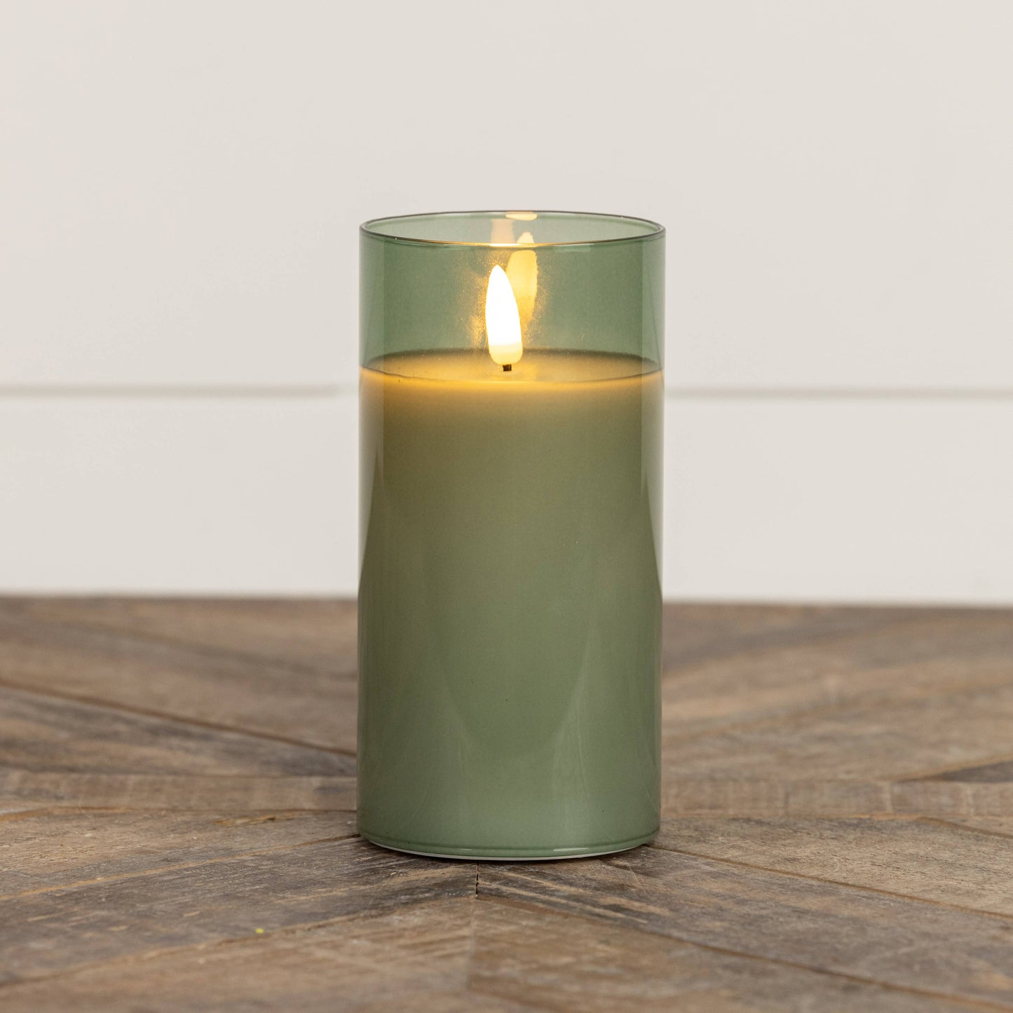 6" Green Glass 3D Flame Candle