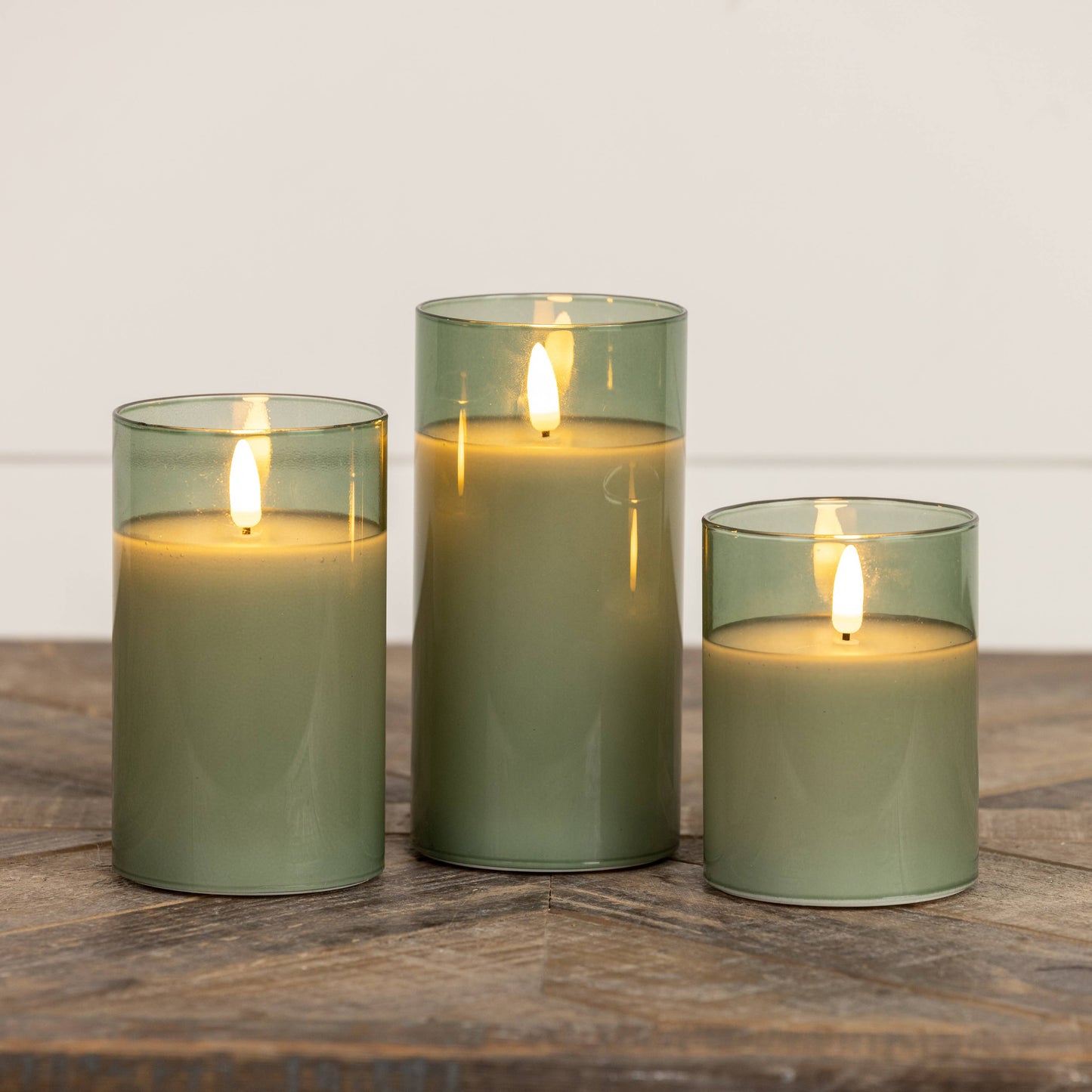 6" Green Glass 3D Flame Candle