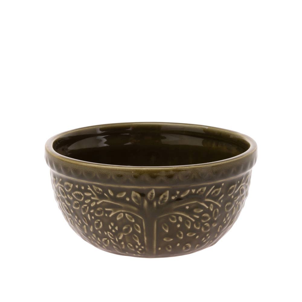 Olive Green Leaf Embossed Ceramic Bowl Fall